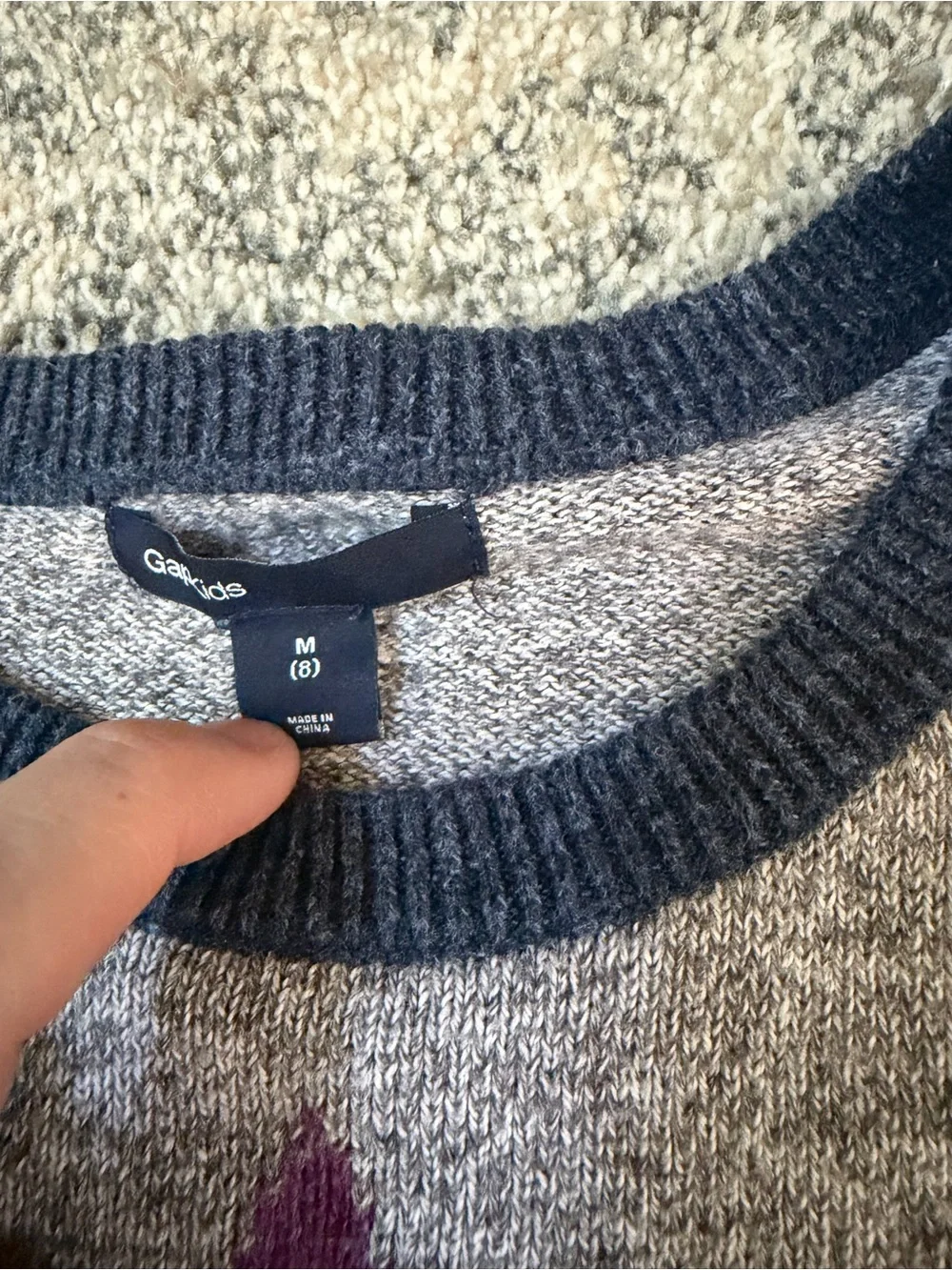 GAP Gray Sweater with Purple Star and Yellow Hemline